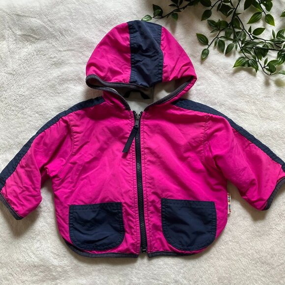 Please Mum Fleece-Lined Hooded Jacket 12-18M | Pink & Navy Windbreaker VGUC - Picture 1 of 16